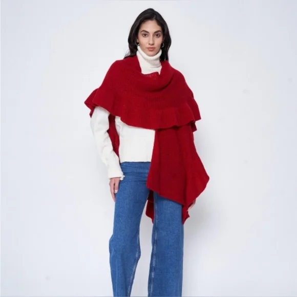 Red Ruffle Ruana Wrap - Picture 2 of 3